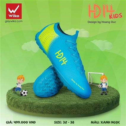 Giày Bóng Đá Trẻ Em Wika Hoàng Đức HĐ14 Xanh Ngọc